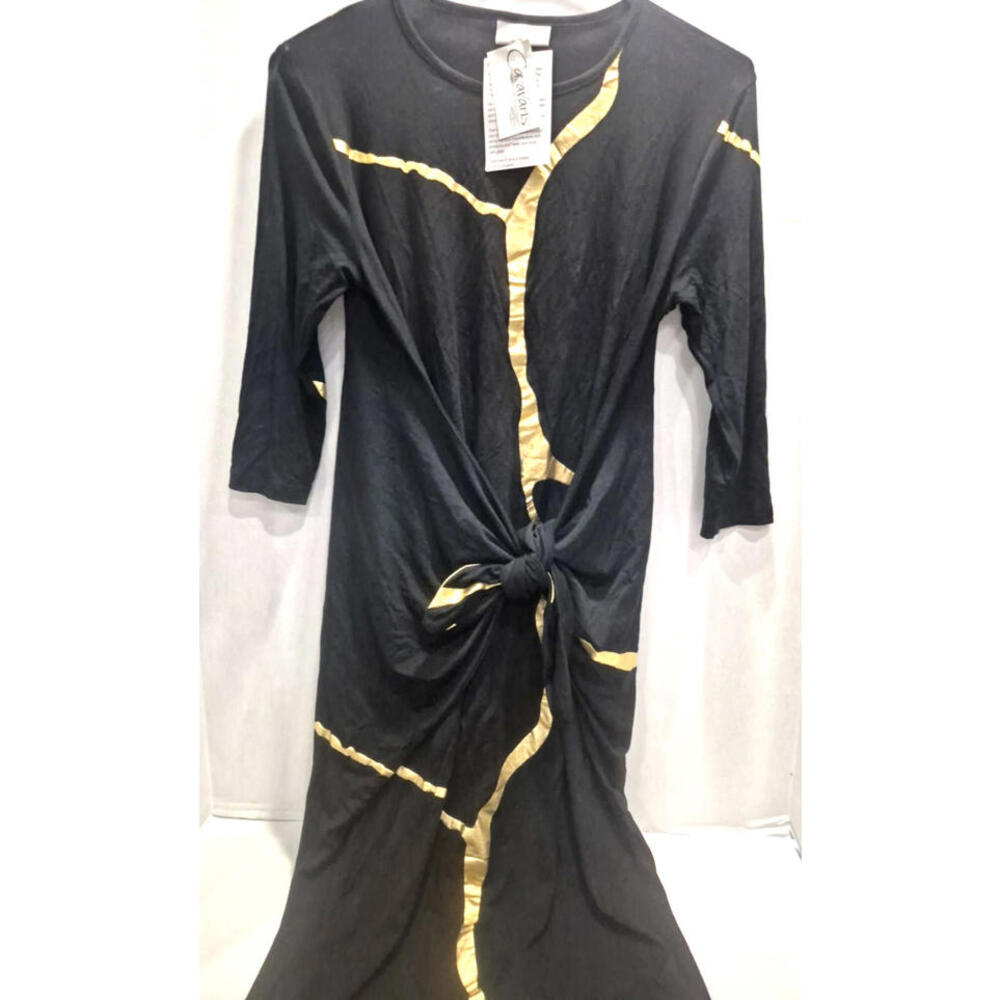 New! Mikah Black & Gold Metallic Kintsugi Inspired Midi Boho Dress Women’s XS